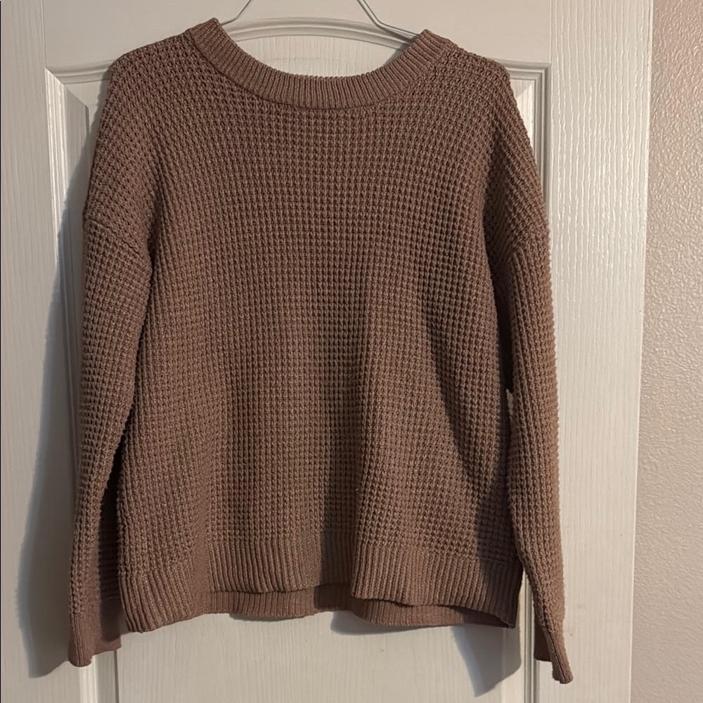 Time and Tru Brown Crew Neck Sweater with Waffle Texture